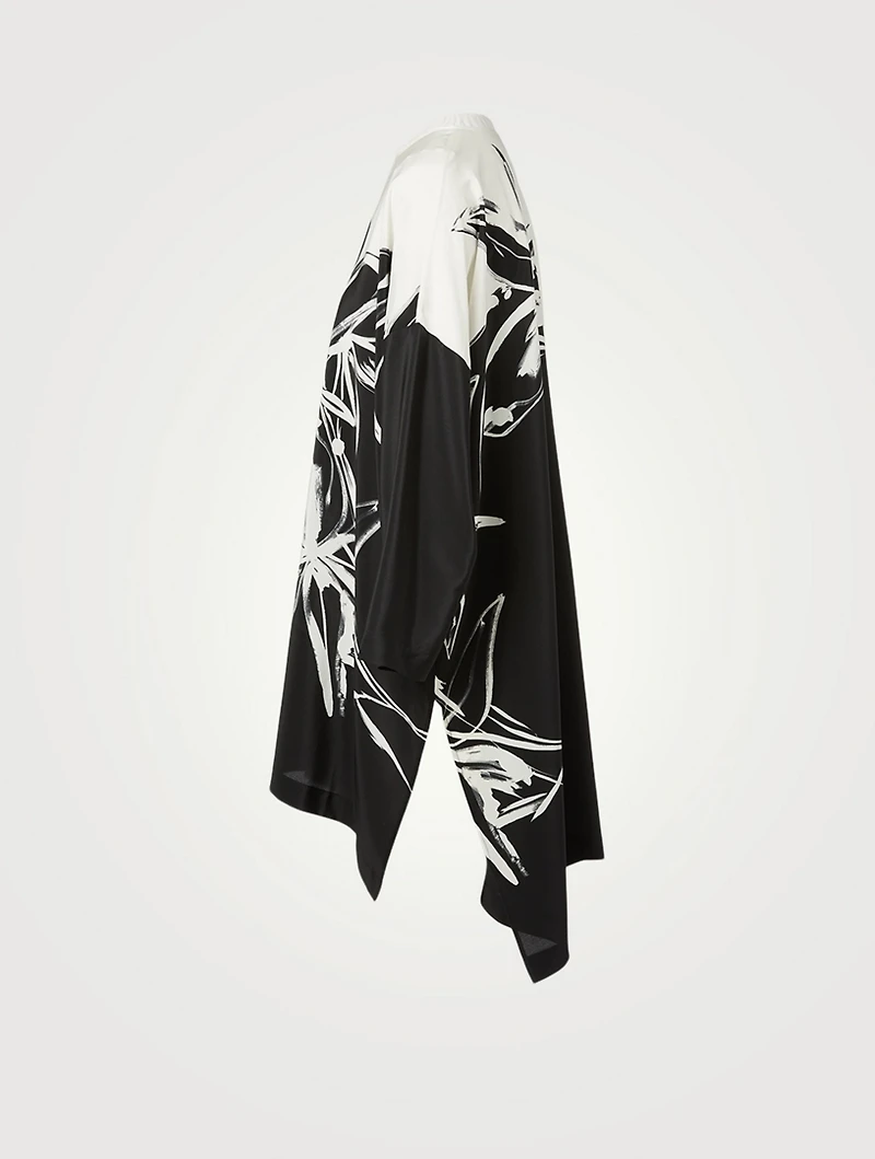 Silk Long Shirt Floral Print