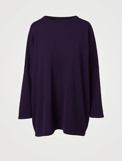 Silk And Cashmere Long Sweater With Sloped Shoulder