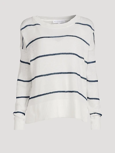Linen Crewneck Sweater Striped Print