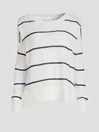 Linen Crewneck Sweater Striped Print