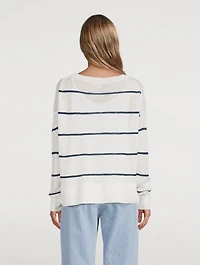 Linen Crewneck Sweater Striped Print