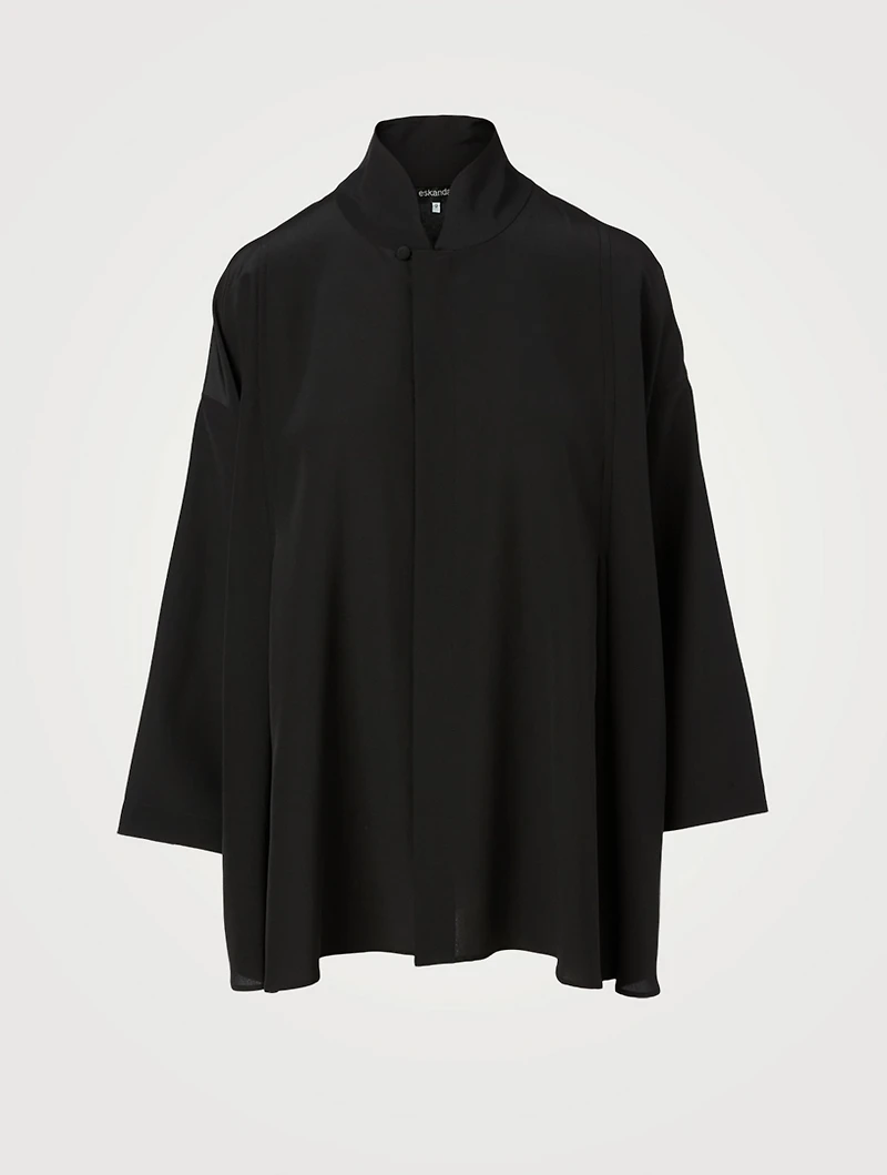 Silk Long Swing Shirt With Pleated Shoulder