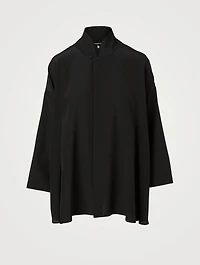 Silk Long Swing Shirt With Pleated Shoulder