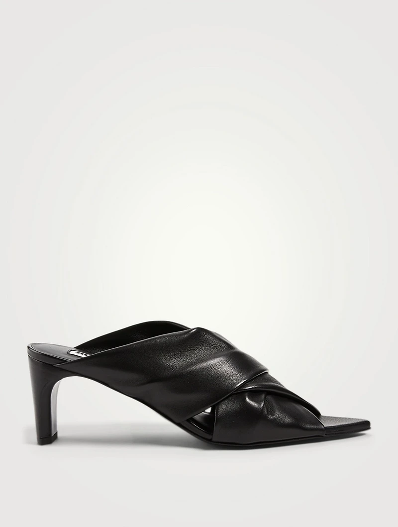 Twisted Leather Heeled Mule Sandals