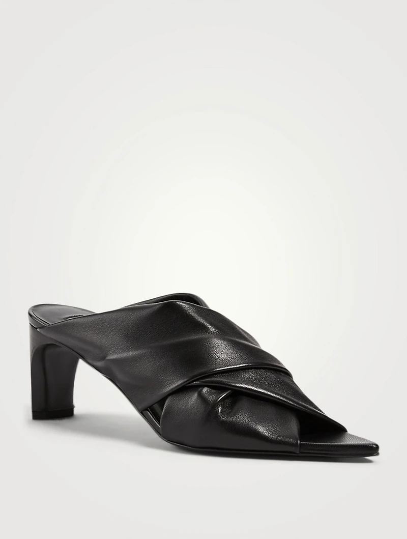 Twisted Leather Heeled Mule Sandals