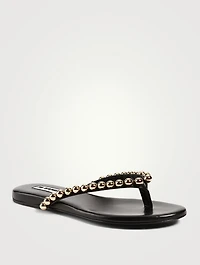 Leather Thong Sandals With Metal Pearls