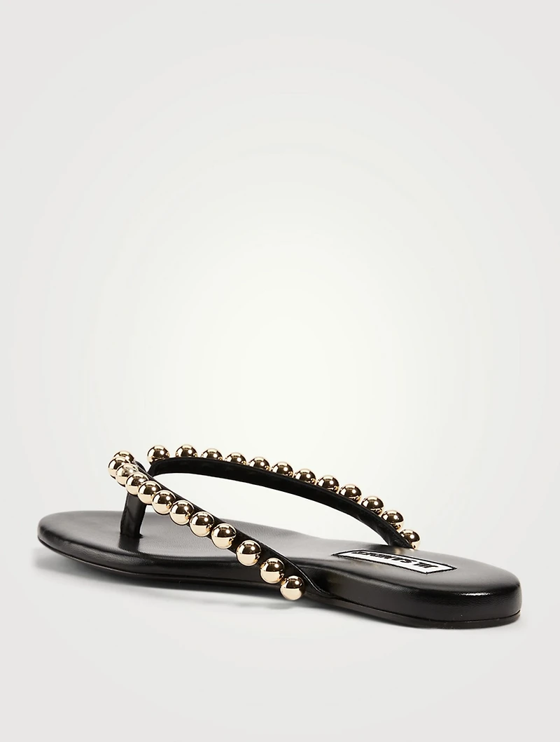 Leather Thong Sandals With Metal Pearls
