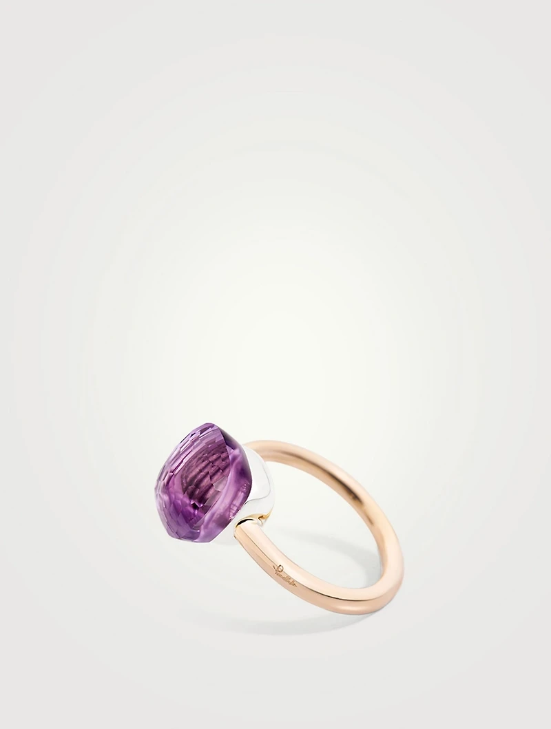 Classic Nudo 18K White And Rose Gold Ring With Amethyst