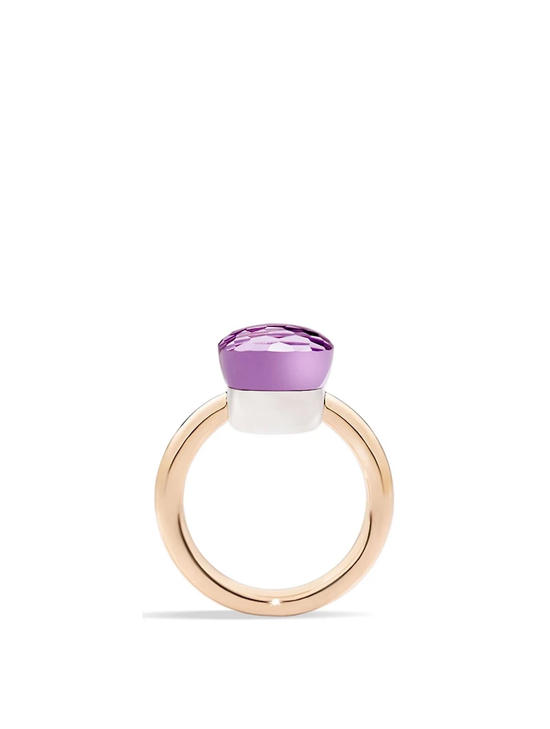 Classic Nudo 18K White And Rose Gold Ring With Amethyst