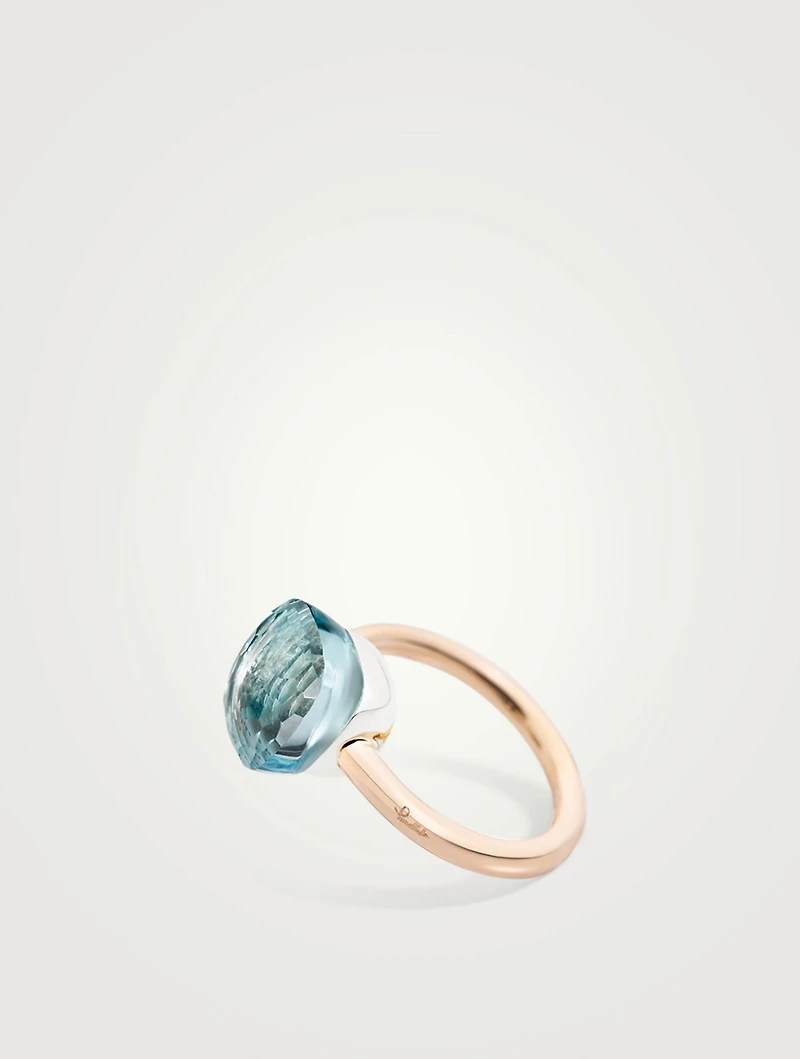 Classic Nudo 18K White And Rose Gold Ring With Sky Blue Topaz