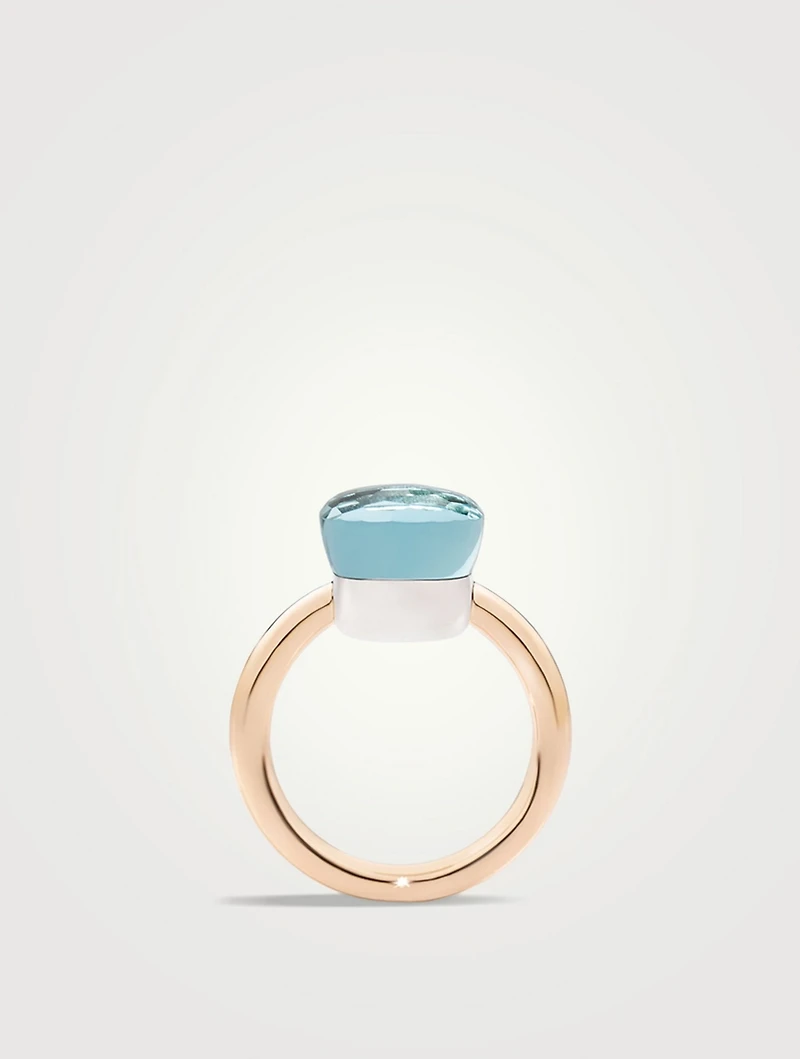 Classic Nudo 18K White And Rose Gold Ring With Sky Blue Topaz