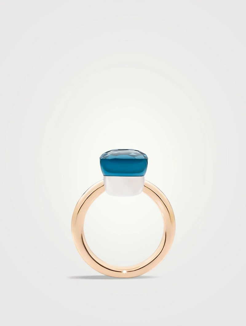 Classic Nudo 18K White And Rose Gold Ring With London Blue Topaz