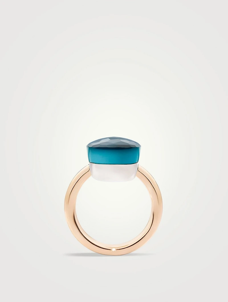 Maxi Nudo 18K White And Rose Gold Ring With London Blue Topaz