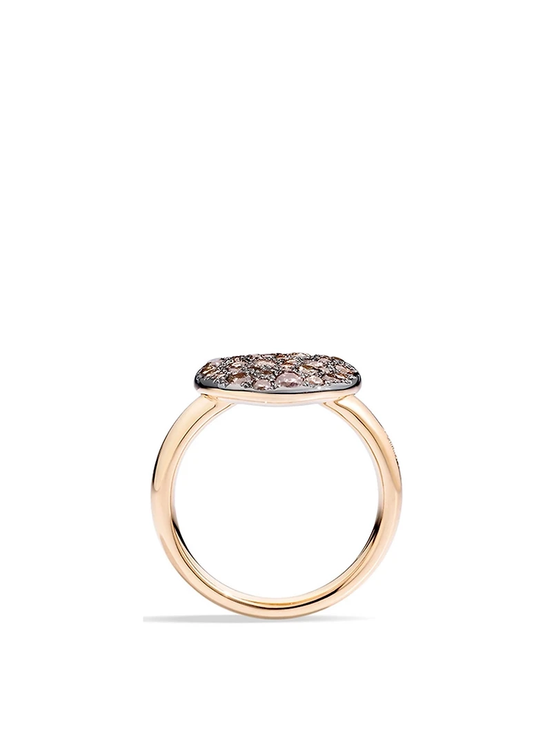 Large Sabbia 18K Rose Gold Ring With Brown Diamonds