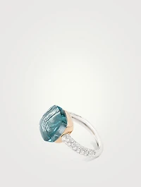 Maxi Nudo 18K White And Rose Gold Ring With Sky Blue Topaz Diamonds
