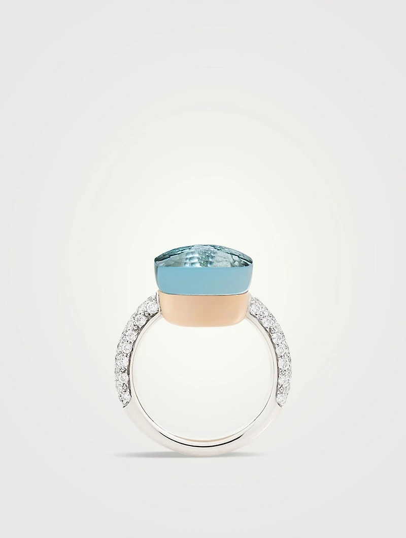 Maxi Nudo 18K White And Rose Gold Ring With Sky Blue Topaz Diamonds