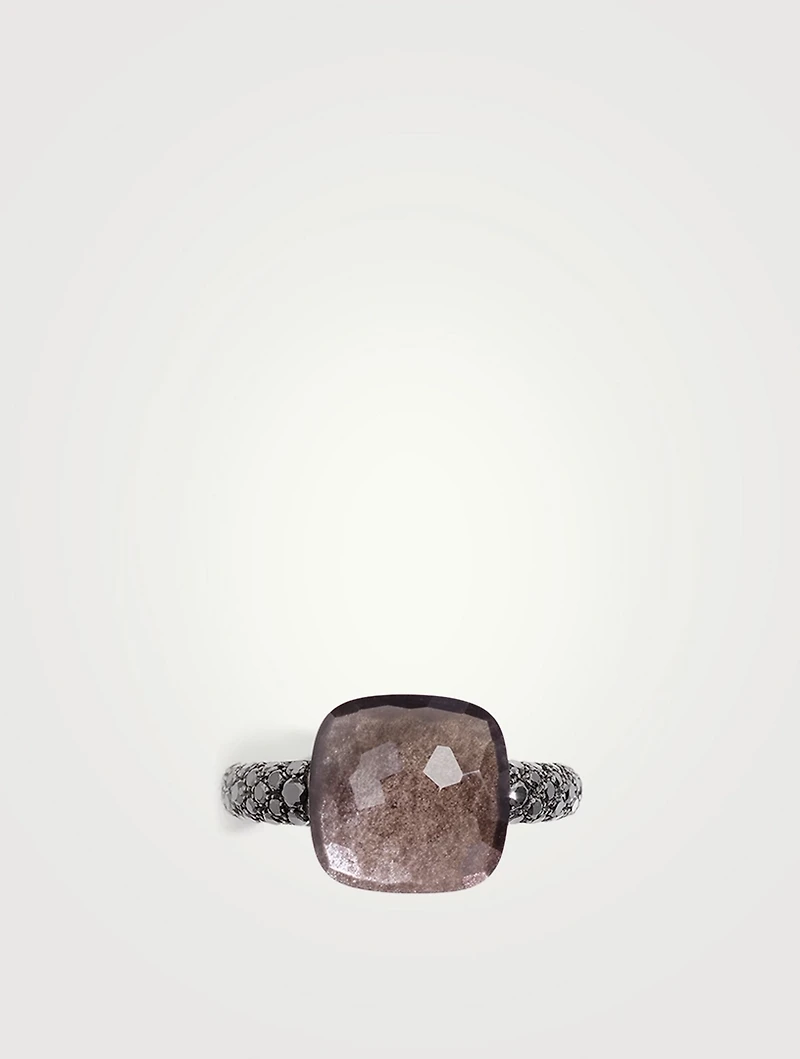 Maxi Nudo 18K Rose Gold And Titanium Ring With Obsidian And Diamonds