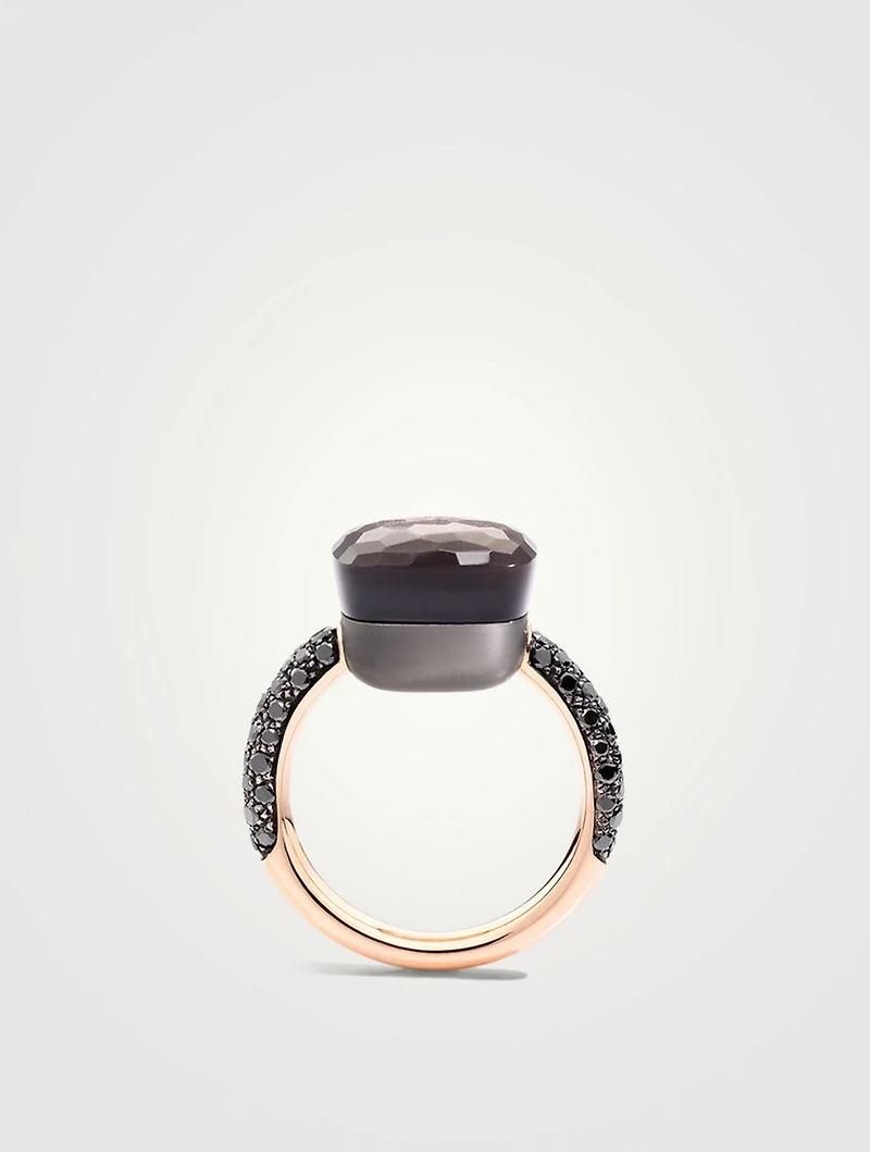 Maxi Nudo 18K Rose Gold And Titanium Ring With Obsidian And Diamonds