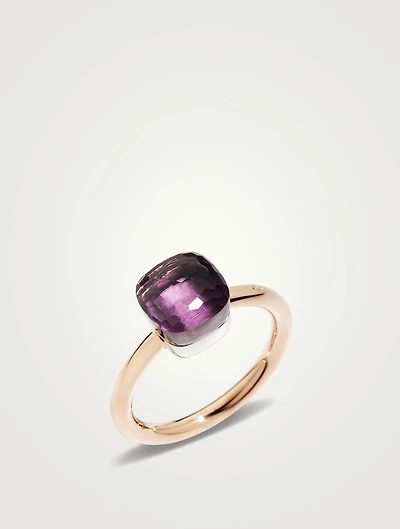 Petit Nudo 18K Rose And White Gold Ring With Amethyst