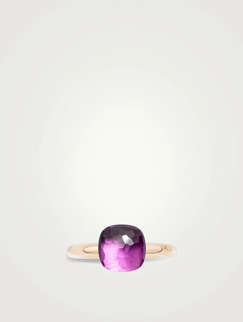 Petit Nudo 18K Rose And White Gold Ring With Amethyst