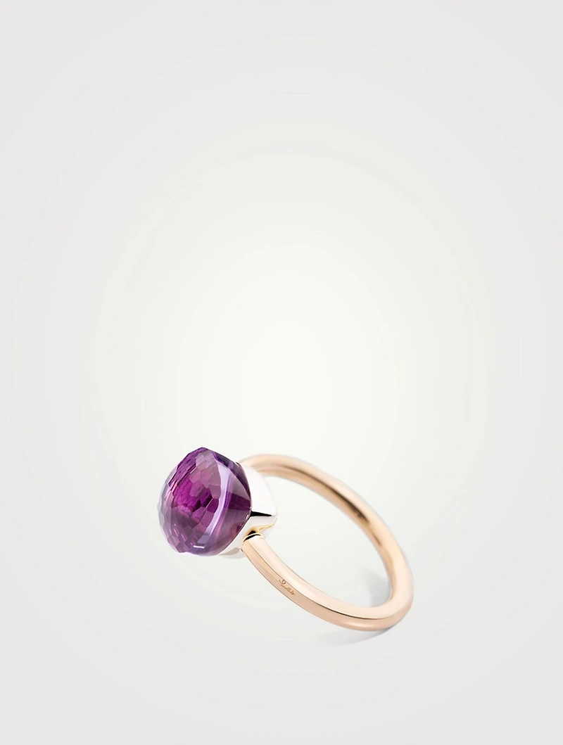 Petit Nudo 18K Rose And White Gold Ring With Amethyst