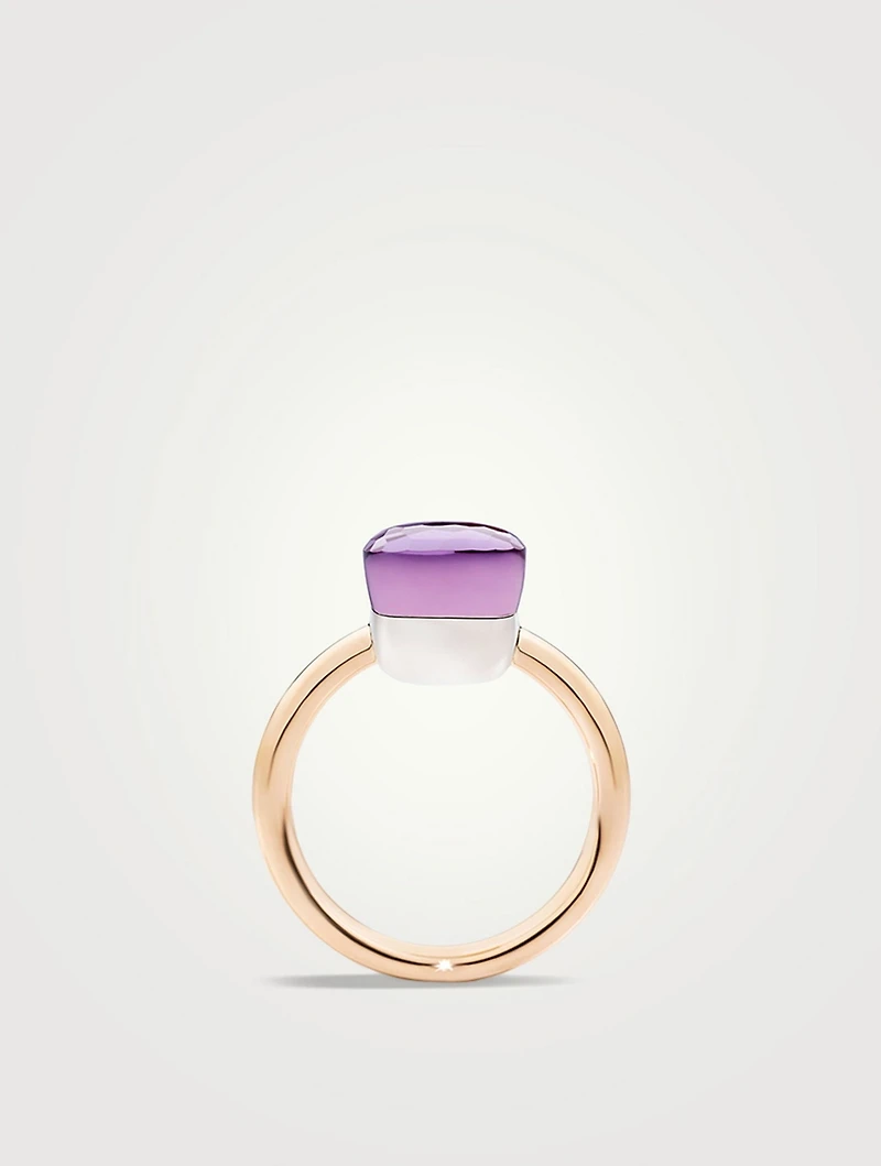 Petit Nudo 18K Rose And White Gold Ring With Amethyst
