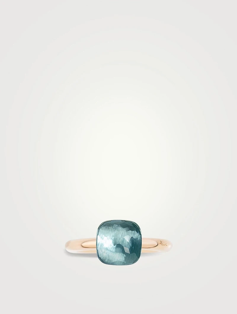 Petit Nudo 18K Rose And White Gold Ring With Sky Blue Topaz