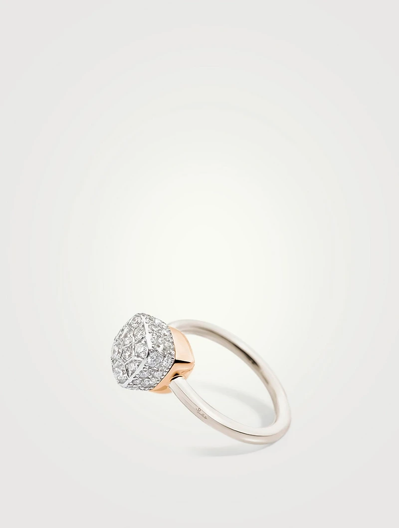 Nudo Solitaire 18K Rose And White Gold Ring With Diamonds
