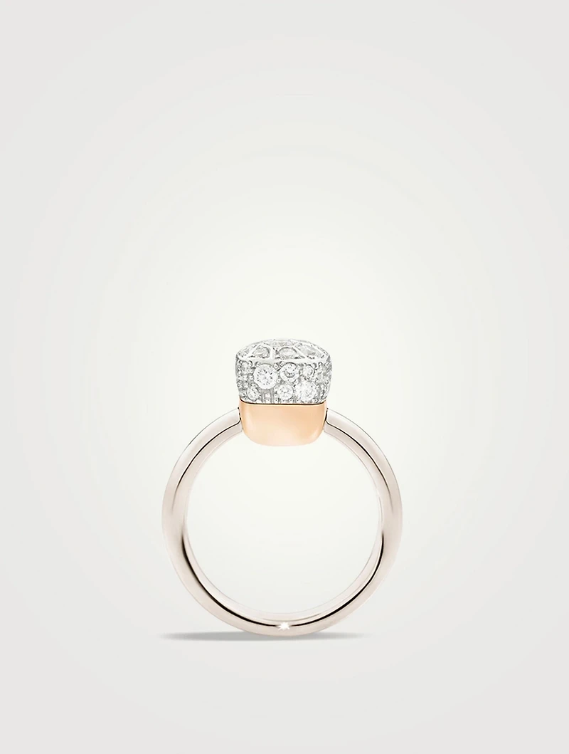 Nudo Solitaire 18K Rose And White Gold Ring With Diamonds