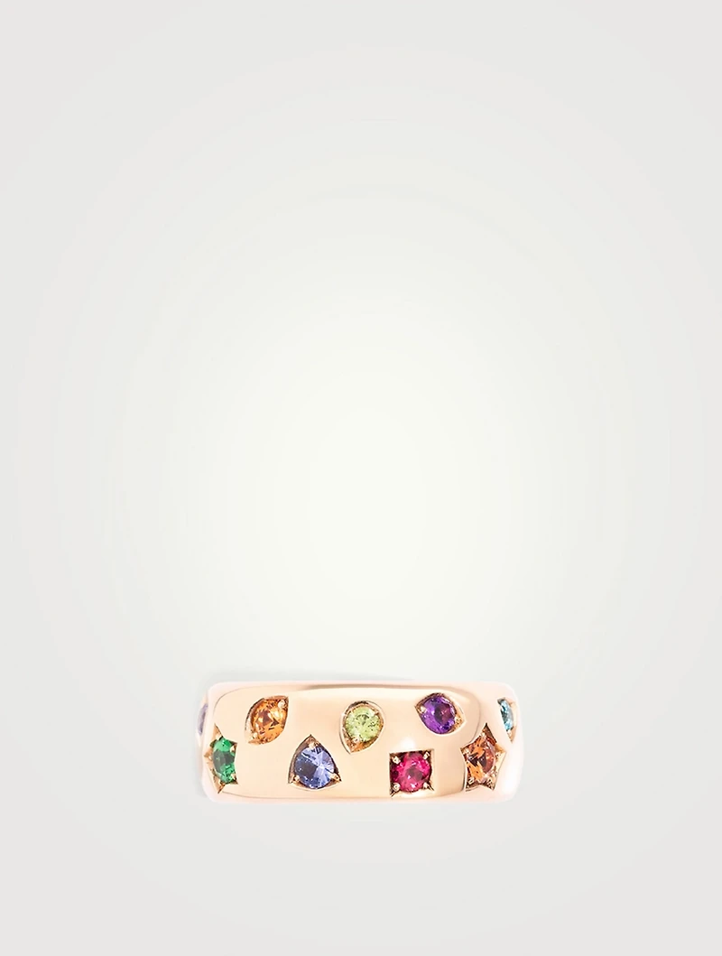 Large Classic Iconica 18K Rose Gold Colour Ring With Multicolour Stones