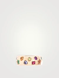 Large Classic Iconica 18K Rose Gold Colour Ring With Multicolour Stones
