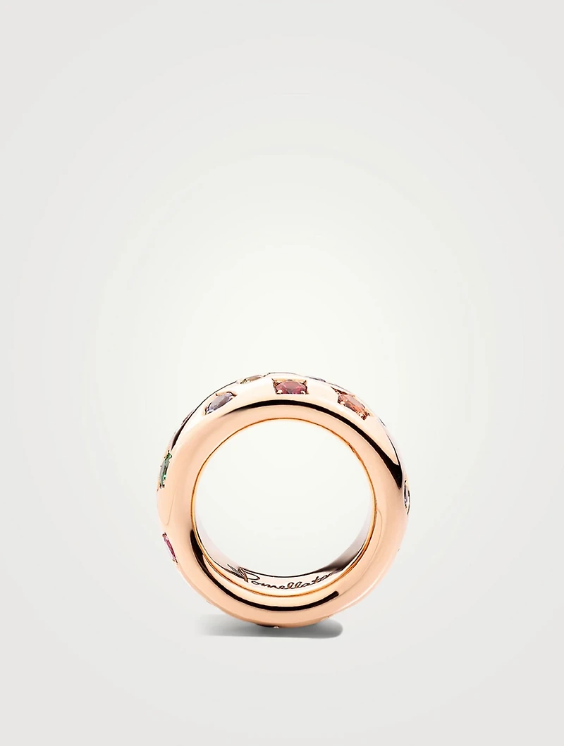 Large Classic Iconica 18K Rose Gold Colour Ring With Multicolour Stones