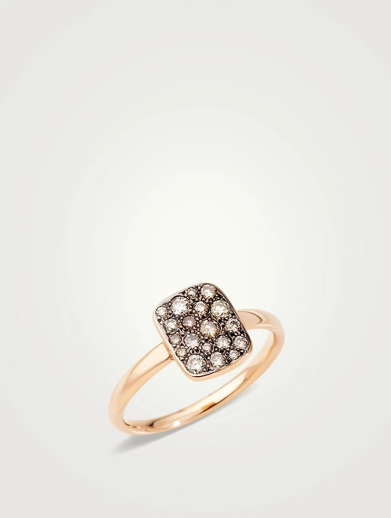 Large Sabbia 18K Rose Gold Ring With Brown Diamonds