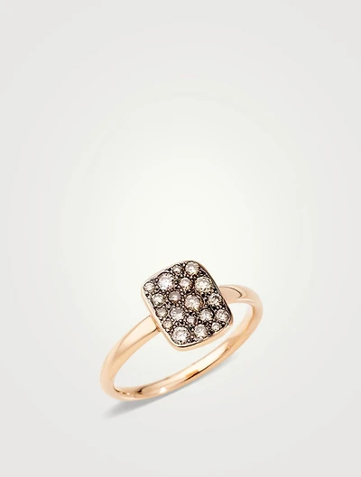 Large Sabbia 18K Rose Gold Ring With Brown Diamonds