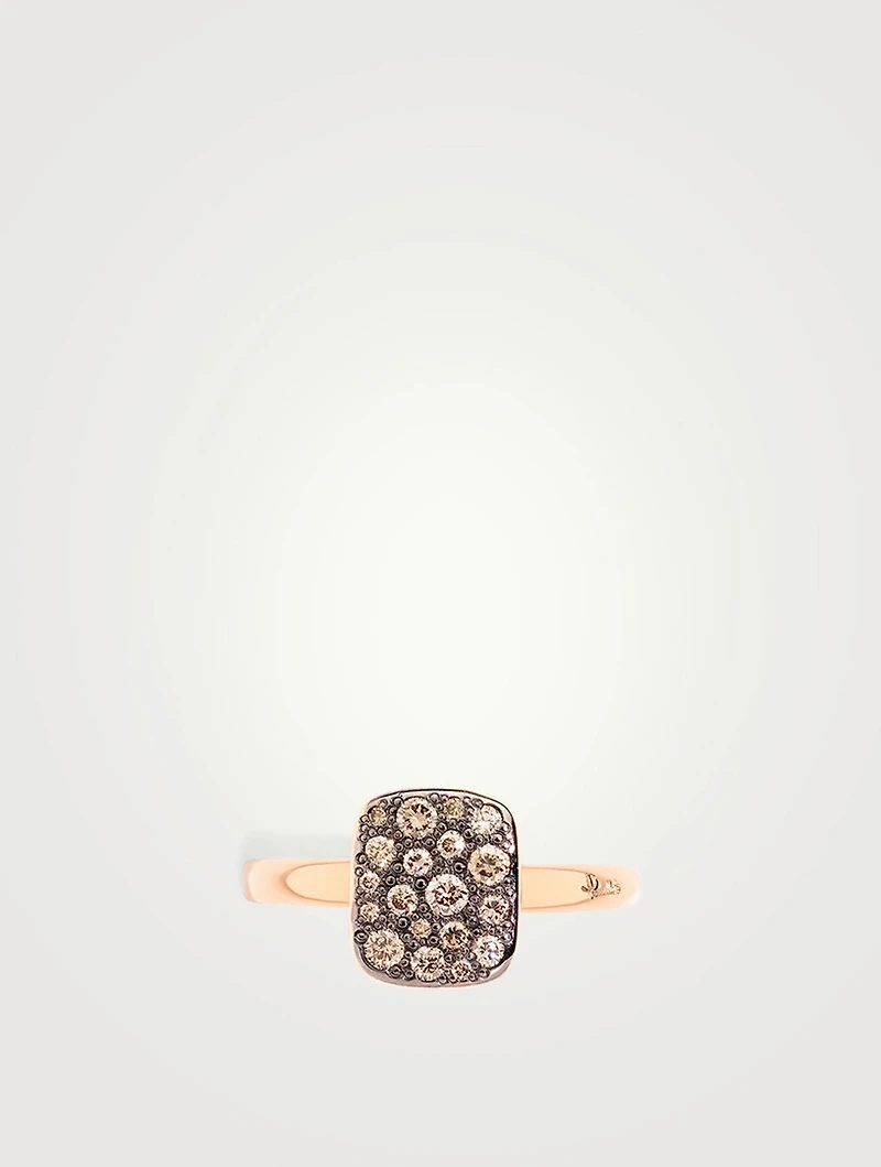 Large Sabbia 18K Rose Gold Ring With Brown Diamonds