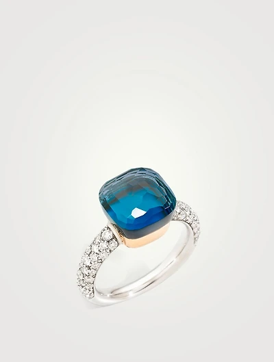 Classic Nudo 18K White And Rose Gold Ring With Multicolour Stones