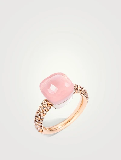 Classic Nudo 18K White And Rose Gold Ring With Multicolour Stones