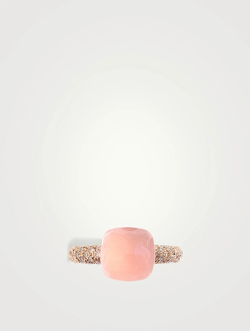 Classic Nudo 18K White And Rose Gold Ring With Multicolour Stones