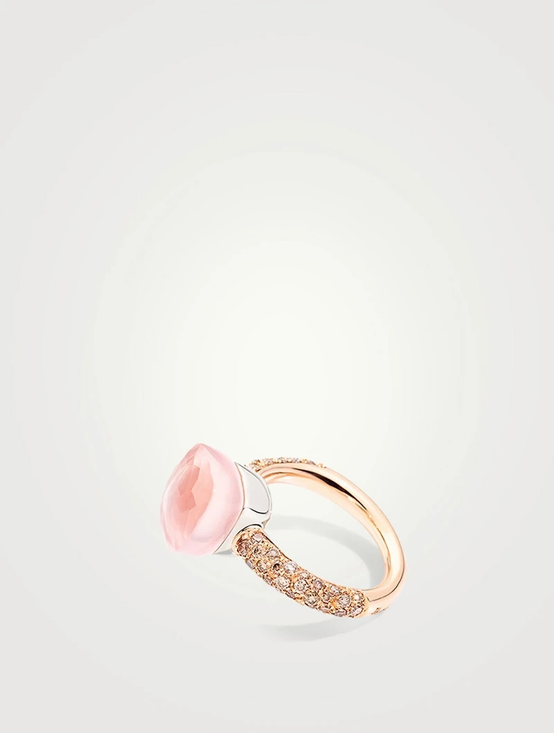 Classic Nudo 18K White And Rose Gold Ring With Multicolour Stones