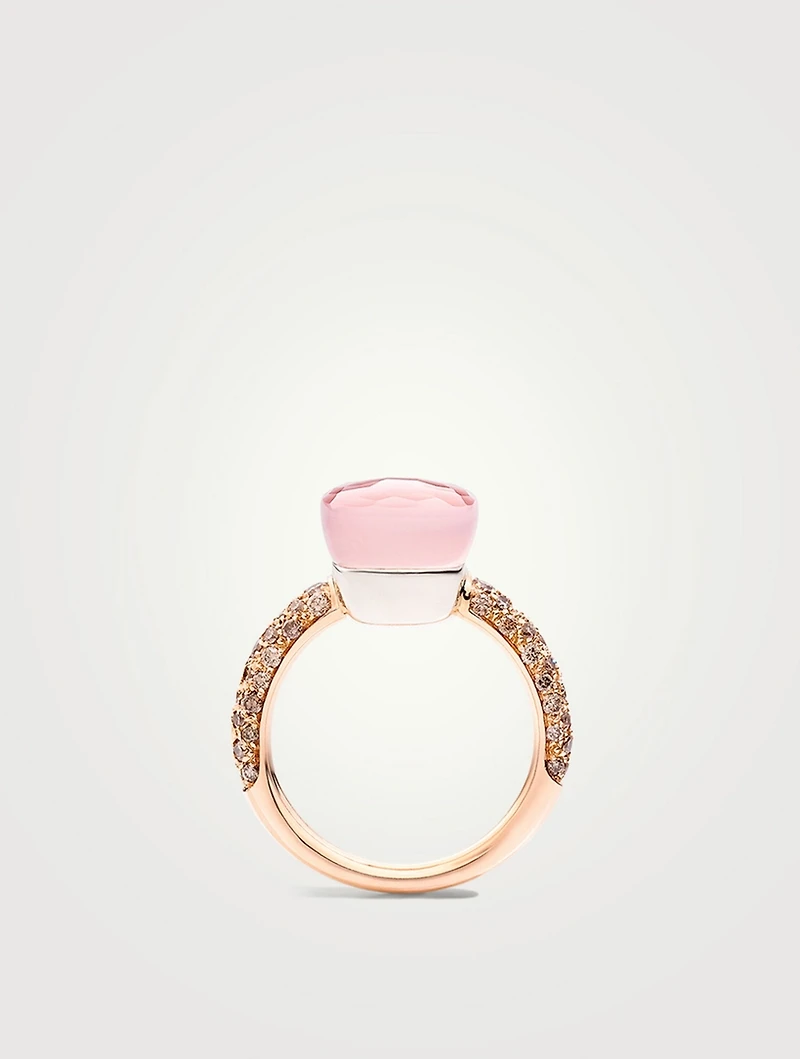 Classic Nudo 18K White And Rose Gold Ring With Multicolour Stones