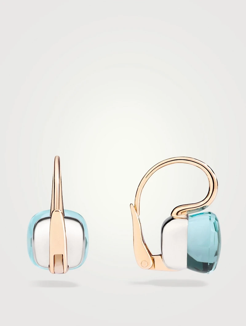 Classic Nudo 18K Rose And White Gold Earrings With Sky Blue Topaz