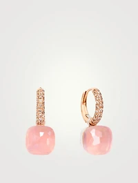 Classic Nudo 18K Rose And White Gold Earrings With Rose Quartz, Chalcedony And Diamonds