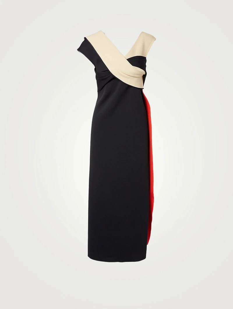 Draped Colourblock Midi Dress