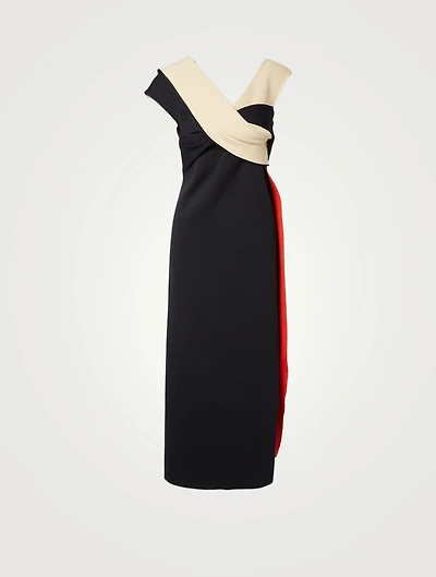 Draped Colourblock Midi Dress