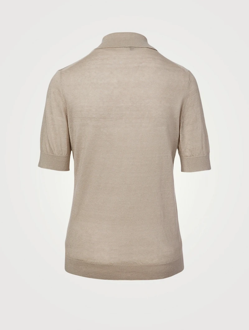 Linen-Blend Short-Sleeve Polo Sweater
