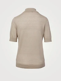 Linen-Blend Short-Sleeve Polo Sweater