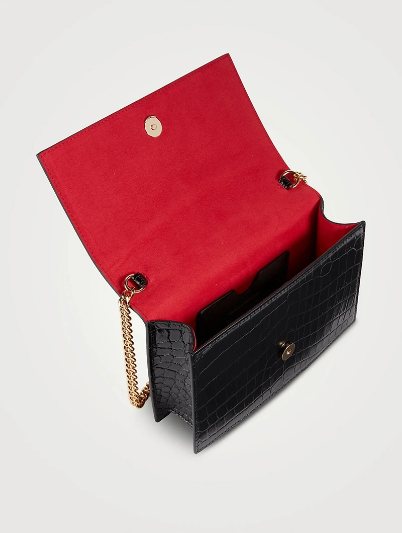 Mini Skull Croc-Embossed Leather Bag
