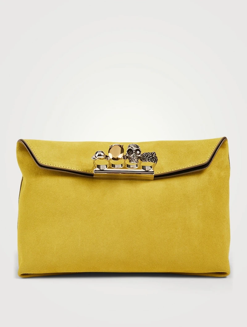 Four-Ring Suede Jewelled Clutch Bag