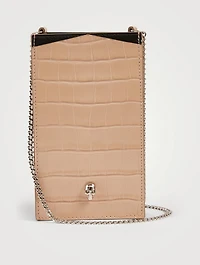 Croc-Embossed Leather Phone Holder Chain Bag