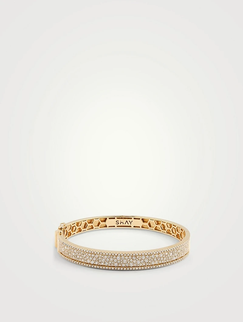 18K Gold Nameplate Bangle Bracelet With Diamonds